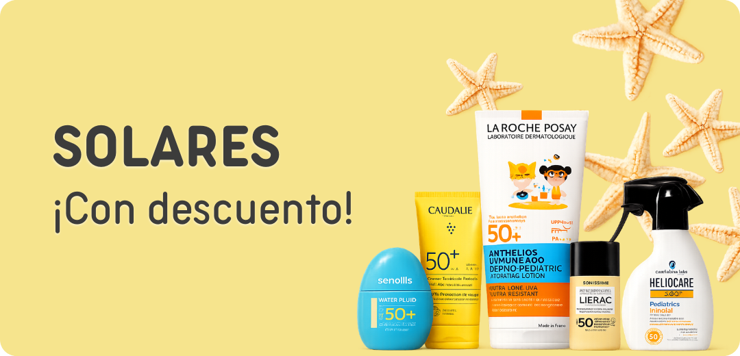 Banner promocional de protección solar con selección de solares faciales y corporales de La Roche-Posay, Caudalie, Sensilis, Lierac y Heliocare.