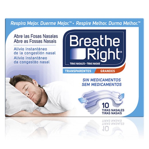 Breathe Right Tiras Nasales Transparentes Talla Grande 10 Tiras