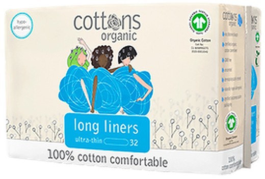 Cottons Organic Long Liners Long Panty Liners 100% Cotton 32u