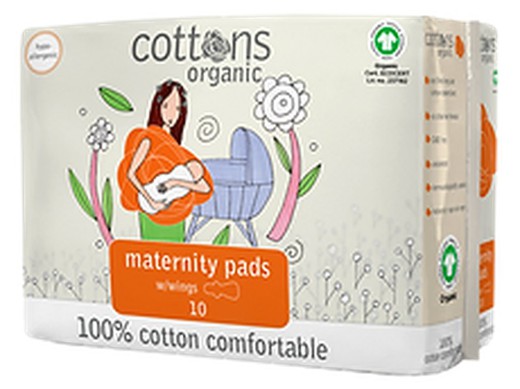 Cottons Organic Maternity Pads Compresas con Alas 10u