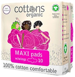 Cottons Organic Maxi Pads with Wings Compresas con Alas 10u