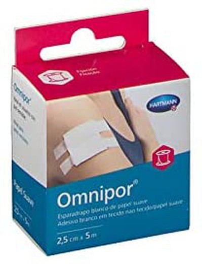 Fita de papel branca hipoalergênica Omnipor 5 m x 2,5 cm com dispensador