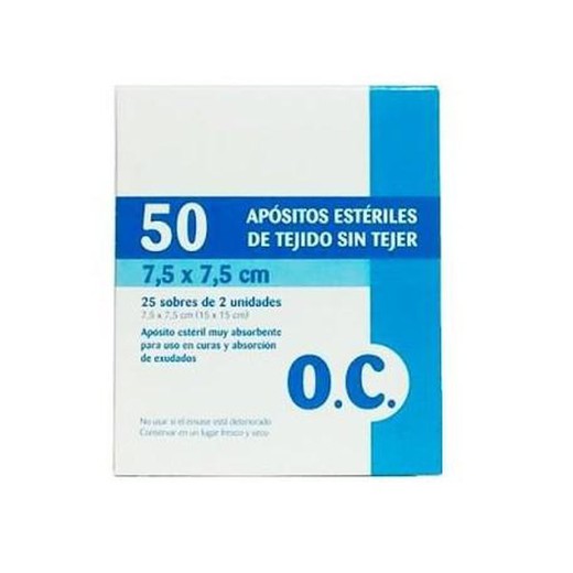 O.C Compresa Esteril Tejido Sin Tejer 7,5 x 7,5 (25 Sobres de 2 Unidades) 50 Unidades