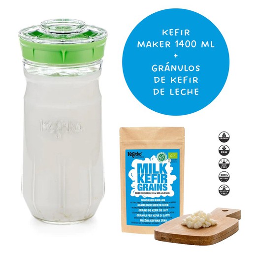 Kefirko Kefir Maker Kefir Fermenter 1400 ml + Dehydrated Organic Milk Kefir Nodules (1 gr)