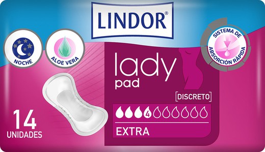 Lindor Lady Compresas Extra 4 Gotas 14 Unidades