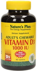 Nature's Plus Vitamina D3 1000 UI 90 comprimidos mastigáveis