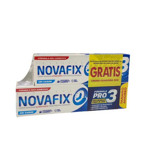 Novafix PRO3 Crema Adhesiva Ultrafuerte Para Prótesis Dentales Sin Sabor 70 g + 50 g GRATIS