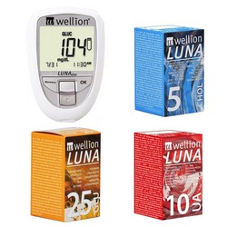 PACK Wellion Luna Meter + 5 Tiras de Colesterol + 25 Tiras de Glicose + 10 Ácido Úrico