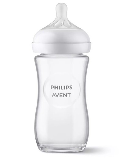 Biberon en verre Philips Avent Natural Response 240 ml Tétine T3 1 mois+ SCY933/01