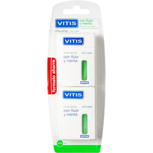 Vitis Dental Tape With Fluoride And Mint Duplo 50m 2 U
