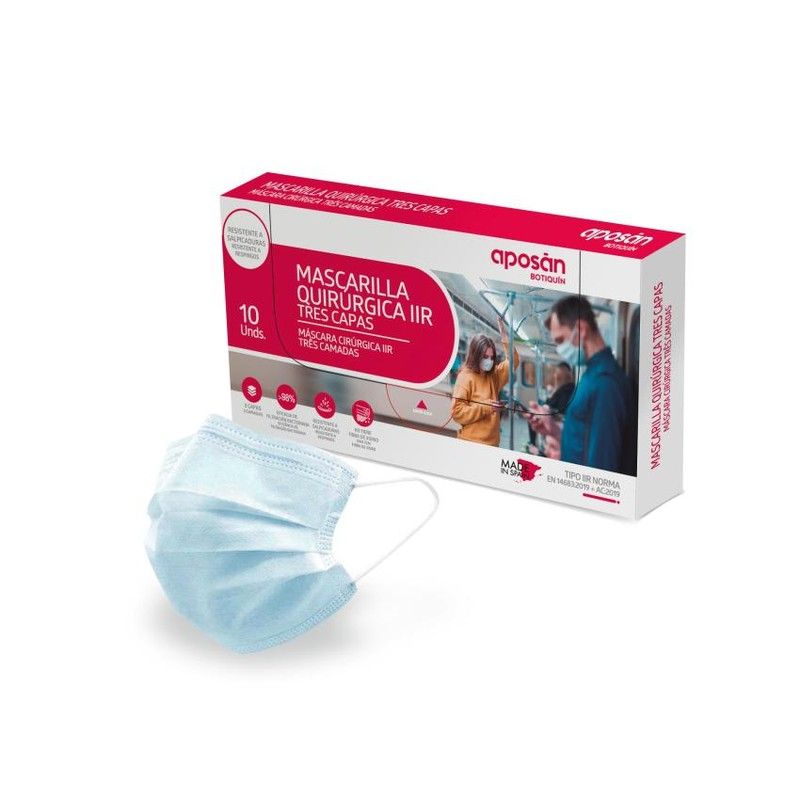 Aposan Mascarilla Quirúrgica IIR 3 Capas Azul 10 Unidades