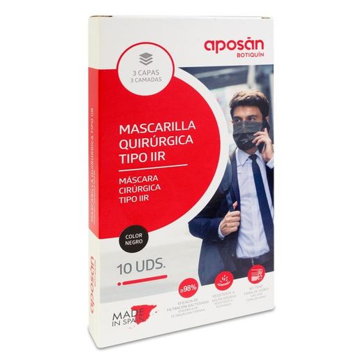 Aposán Black Surgical Mask Type IIR 10 Units
