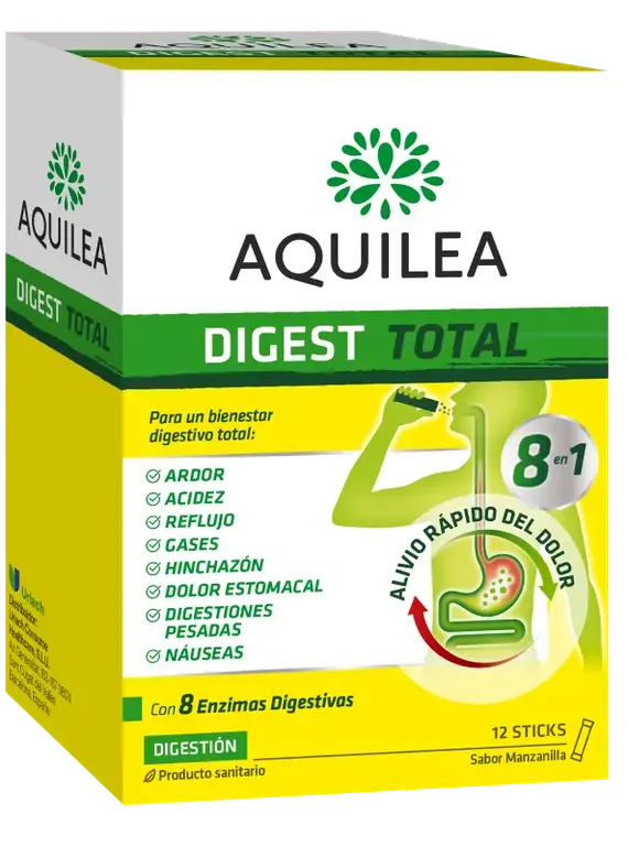 Aquilea Digest Total Multisíntomas Digestivos Enzimas Orodispersable Sabor Manzanilla 12 Sticks