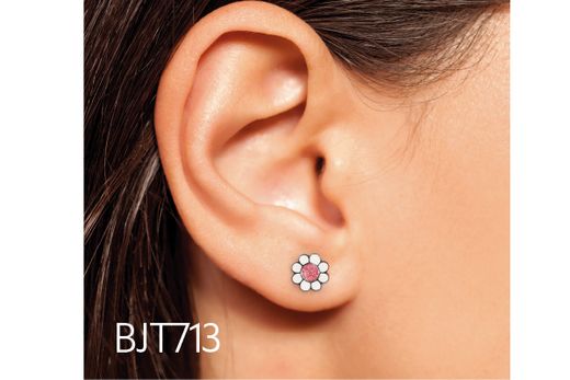 Brincos hipoalergênicos Biojoux KIDS BJT713 Flor de Rosa 8 mm - Brinco curto (infantil-adolescente)