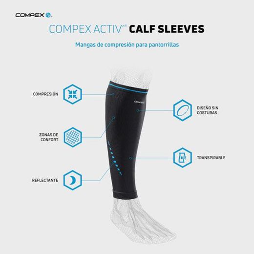 Compex Activ' Calf Sleeves Mangas de Compresion para Pantorrillas 2 Unidades