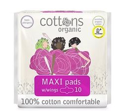 Cottons Organic Maxi Pads with Wings Compresas con Alas 10u