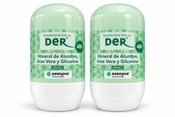 Dernove DeR Desodorante Roll-On 48h con Mineral de Alumbre, Aloe Vera y Glicerina 2 x 75 ml