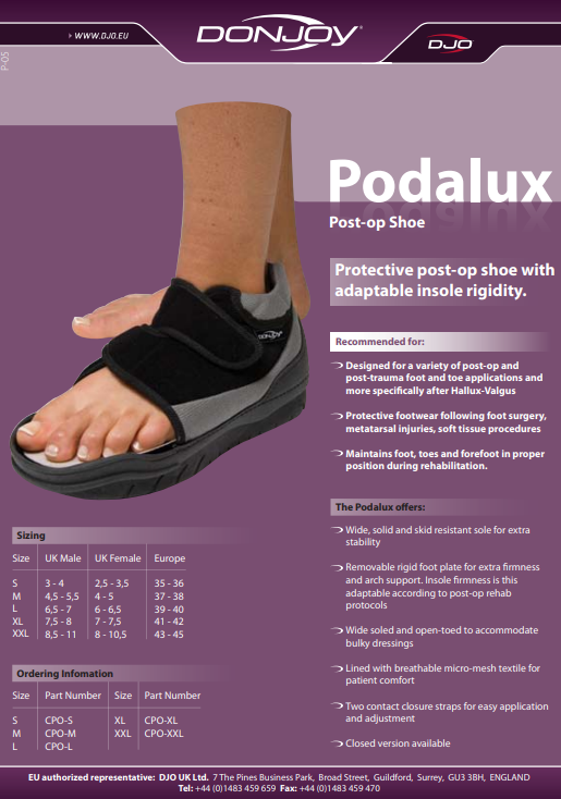 Donjoy Podalux – Postoperative shoe for Hallux Valgus and foot