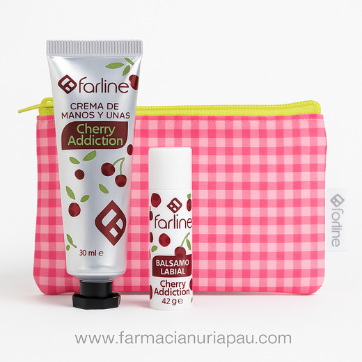 Farline Neceser Monedero Cherry Addiction Crema de Manos y Uñas 30 ml + Bálsamo Labial SPF15 4,5 g