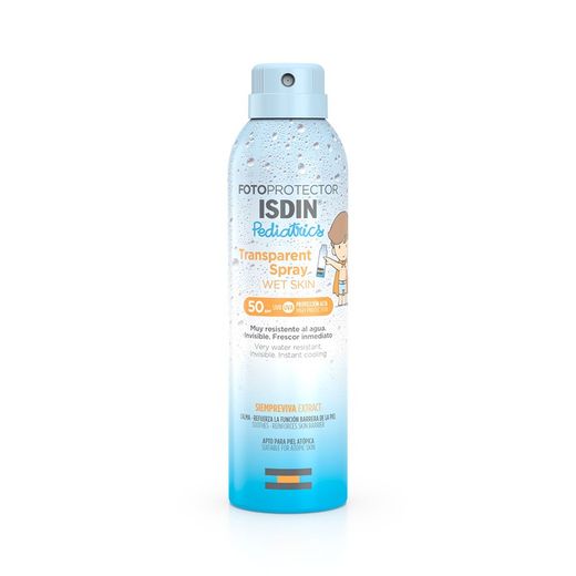 ISDIN Photoprotecteur Spray Transparent Peau Humide Pédiatrie SPF 50 250 ml