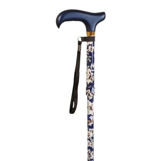 Garcia 1880 Baston Muletilla Mini Plegable en Aluminio, Estampada con Flores Blancas y Fondo Azul | R. 3316