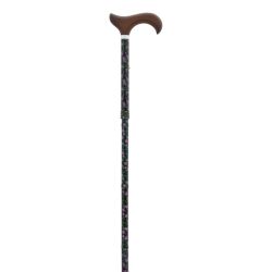 Béquille pliante García 1880, motif fleurs violettes, poignée en bois | R. 303
