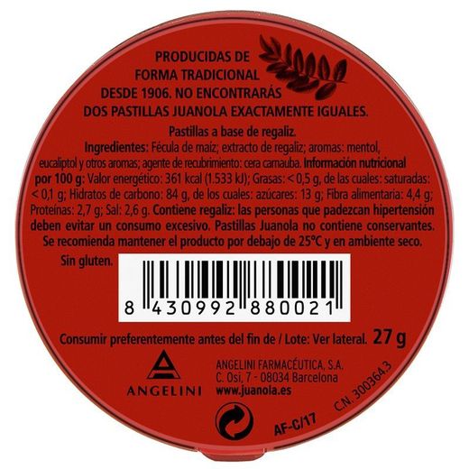 Pastilhas Clássicas Juanola Sabor Alcaçuz 27 g