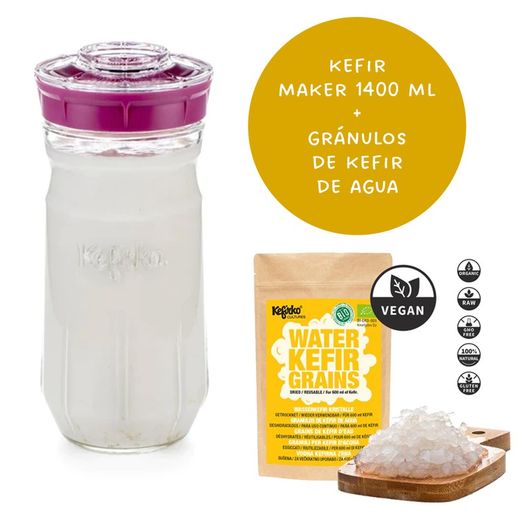Kefirko Kefir Maker Fermentador de Kefir 1400 ml + Nódulos de Kefir de Água Orgânica Desidratada (5 gr)