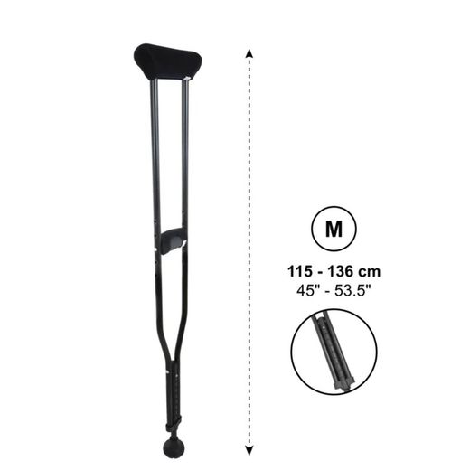 Kmina Béquilles Axillaires Rembourrées Adulte Aluminium Noir M / L - K10051 / K10052 2 Unités