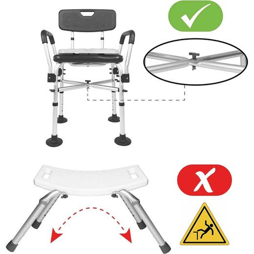 Kmina Chaise de douche rembourrée Chaises de salle de bain pour personnes âgées Noir / Blanc K30016 / K30017