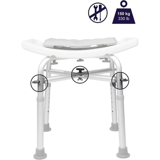 Kmina Taburete Ducha Acolchado (150 kg) Banqueta Silla Baño para Mayores Blanco K30018
