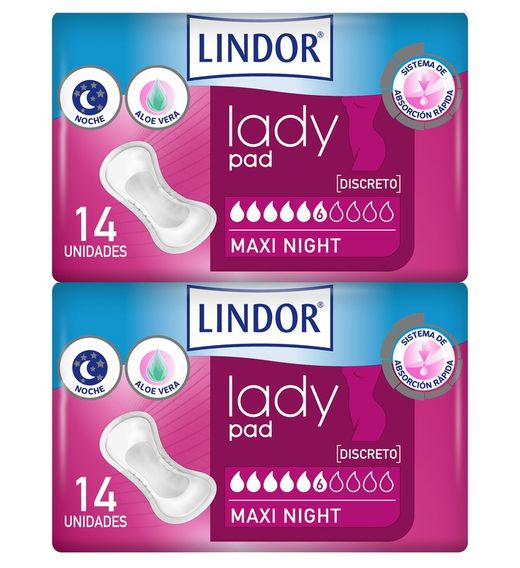 Lindor PACK Lady Maxi Night Compresses 6 Drops 2 x 14 Units