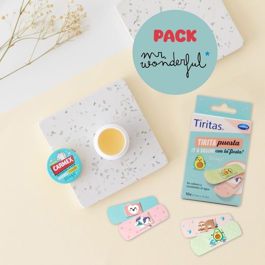 Mr. Wonderful PACK Carmex Balsamo Labial Hidratante + Tiritas 16 u + Caja Metalica