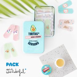 Mr. Wonderful PACK Carmex Balsamo Labial Hidratante + Tiritas 16 u + Caja Metalica