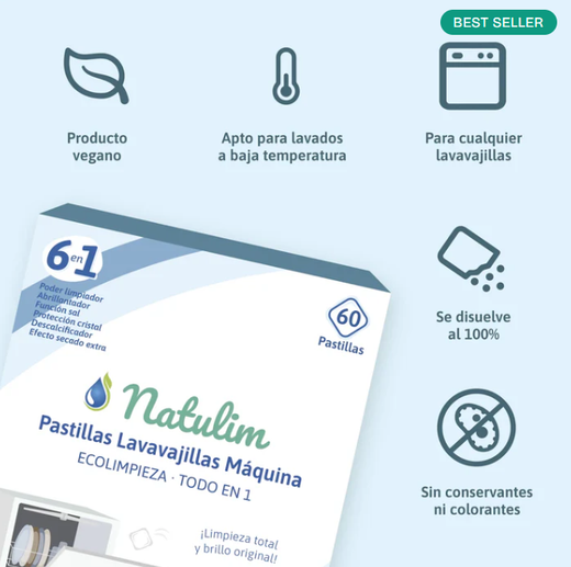 Natulim Eco Pastillas Lavavajillas 6 en 1 60 Lavados