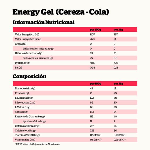 Nutrisport Energy Gel Cherry Cola with Caffeine 1 Unit