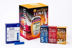 PACK Wellion LUNA Meter + Wellion LUNA 25 Glucose Test Strips + Wellion Lancets 28G 0.37 mm (50 lancets)