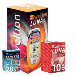 PACK Wellion Luna Medidor + Wellion Luna Acido Urico 10 Tiras Reactivas + 50 Lancetas Wellion