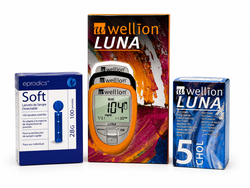 PACK Wellion Luna Medidor + Wellion Luna Colesterol 5 Tiras Reactivas + 100 lancetas Eprodics