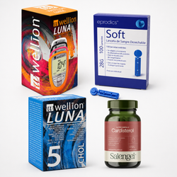 Wellion LUNA Trio Cholesterol Pack: Meter + 100 Lancets + 5 Strips + Active Cardisterol 60 Capsules