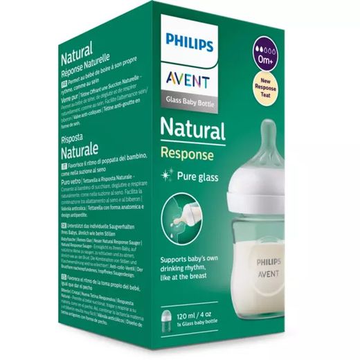 Philips Avent Mamadeira Vidro Natural Response 120ml T2 Tetina 0m+ SCY930/01