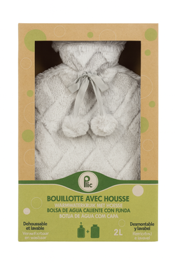 Plic Care Hot Water Bottle with Lid 2L Grey Pom Poms