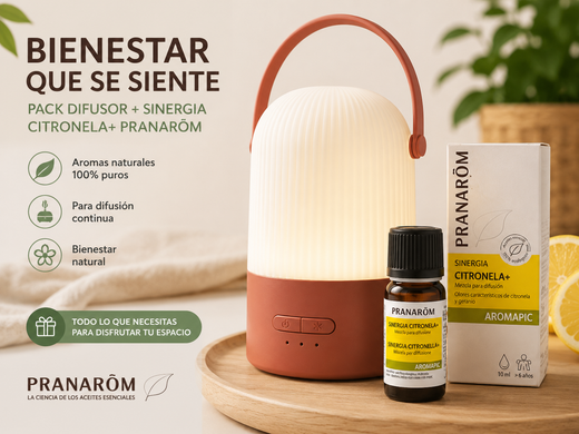 Pranarôm Pack Difusor Louma + Aromapic Mezcla para Difusión Citronela y Geranio BIO