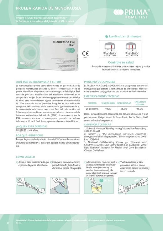 Prima Home Test Menopausia FSH 2 Tests