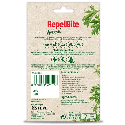 Adesivos RepelBite Naturais com Citronela, 24 unidades