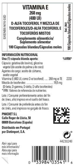 Solgar Vitamine E 400 UI (268 mg) 100 capsules molles