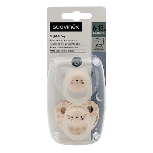 Chupeta anatômica de silicone Suavinex noite 6-18